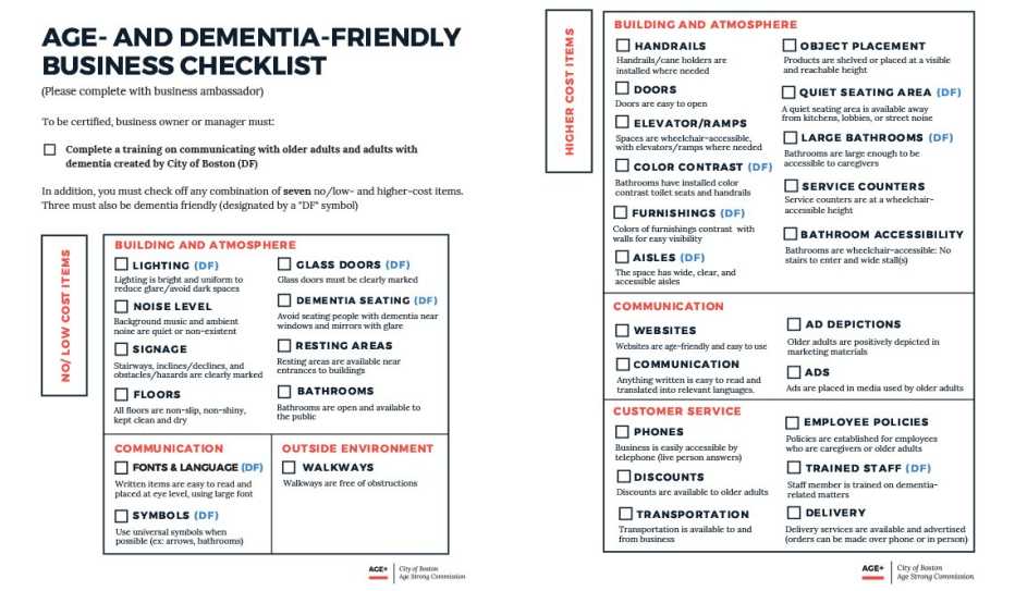 An age- and dementia-friendly business checklist from Age-Friendly Boston