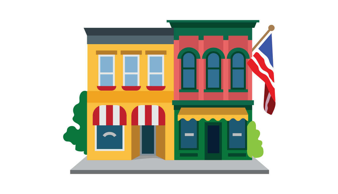 Illustration of a downtown shopping street 