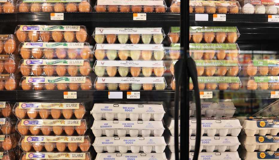Cartons of eggs are seen on shelves at Lincoln Market on June 12, 2023 in New York City. 