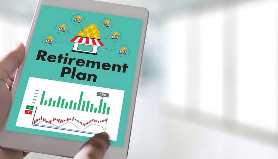 a Retirement Plan illustrated on a tablet with a growth chart and accumulating coin assets