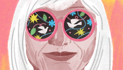 illustration of a woman wearing colorful glasses