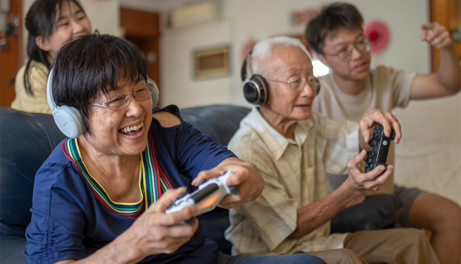 a multi-generational family playing video games together