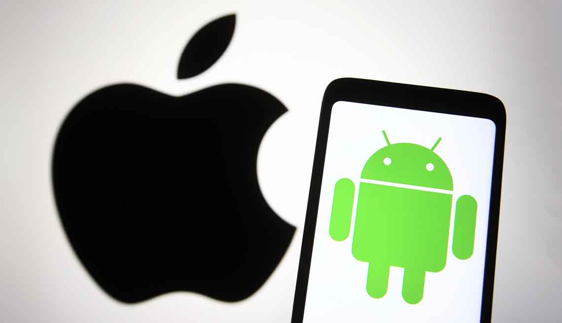 an apple logo and an android logo side by side