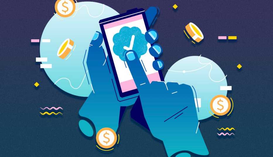 hands touching a blue verified badge on a smart phone