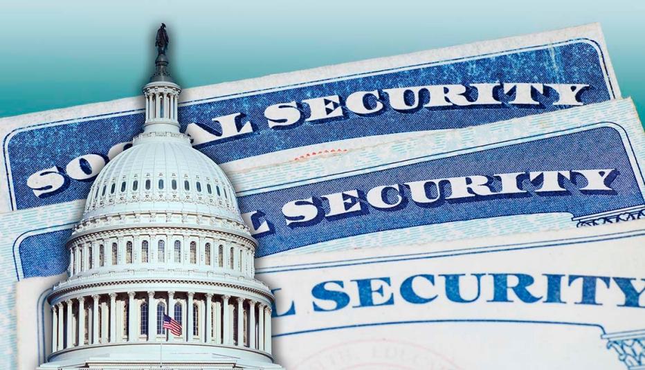 Capitol Dome superimposed on old and new SSN cards.