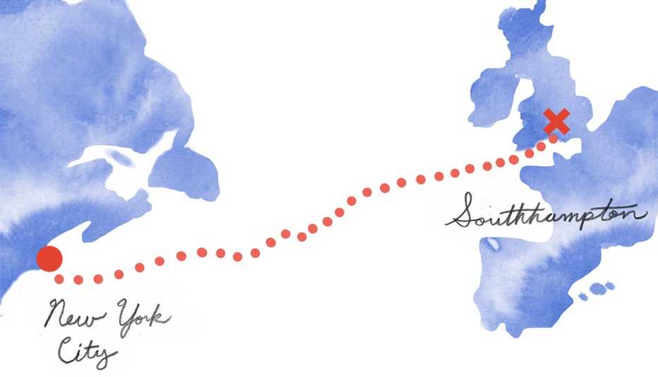 Map of Cruise from New York City to London
