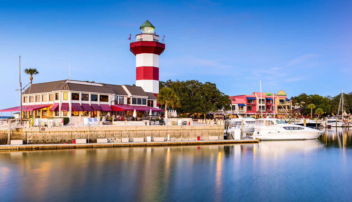 Hilton Head, South Carolina, lighthouse at twilight.