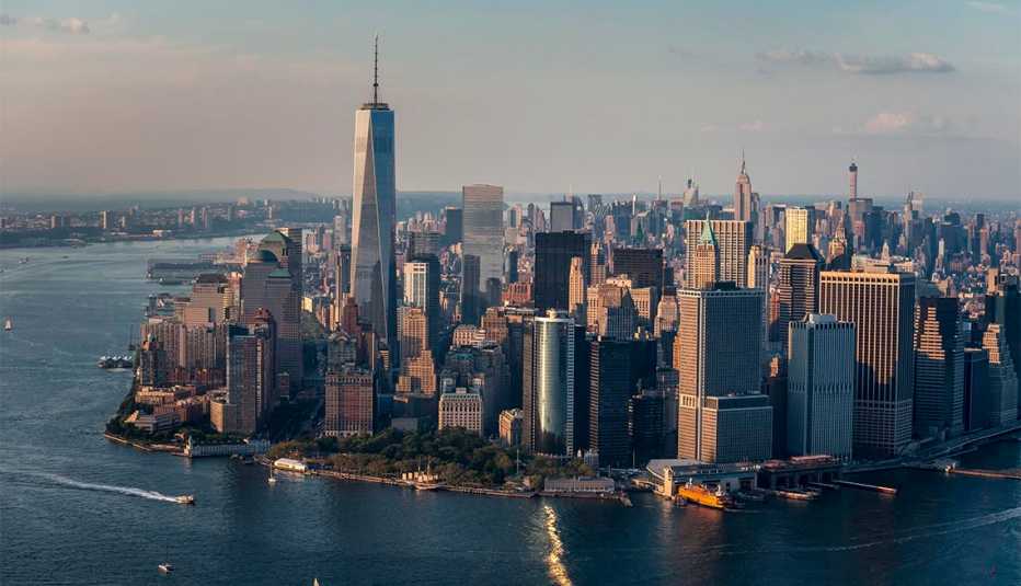 Aerial looking north of downtown Manhattan