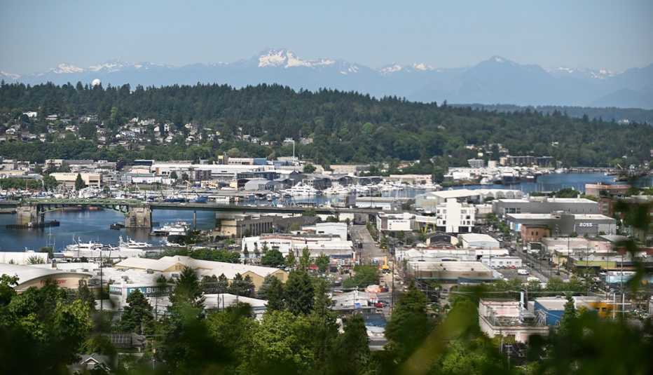overlooking view from fremont peak park down on seattle