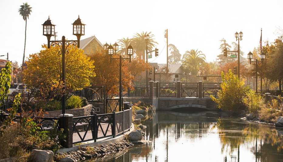 Afternoon autumn view of a public park in downtown Bakersfield, California, USA.