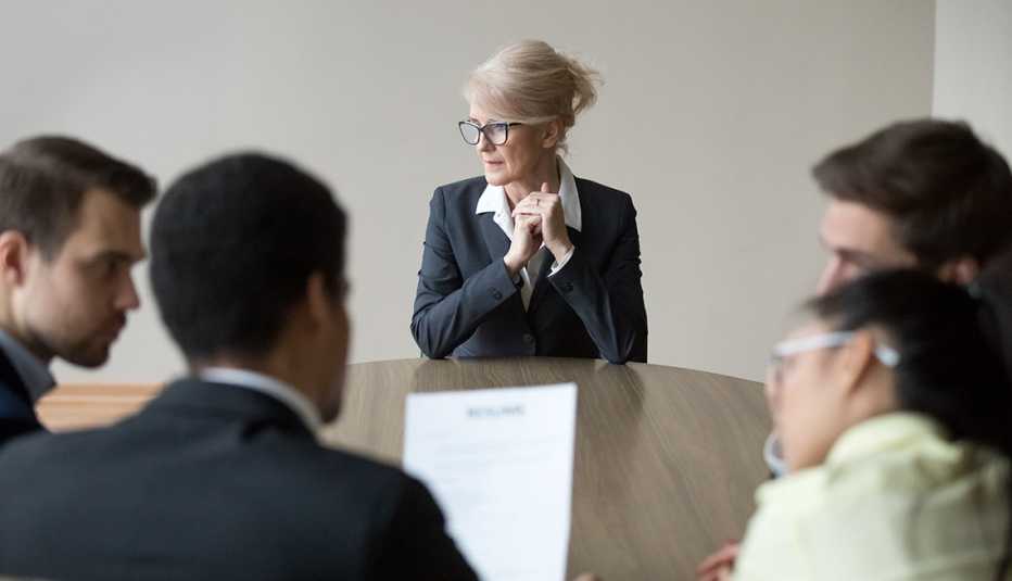 Older woman being interviewed