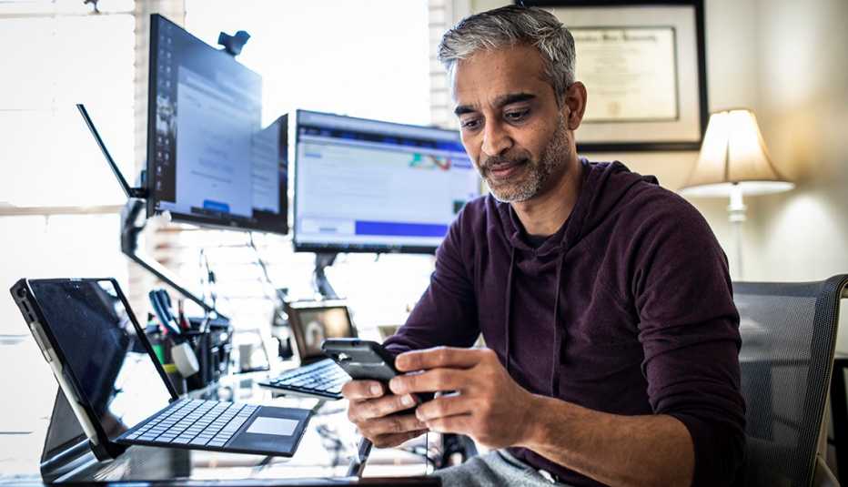 A man is working from home