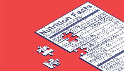 Ilustración de un rompecabezas de una etiqueta nutricional