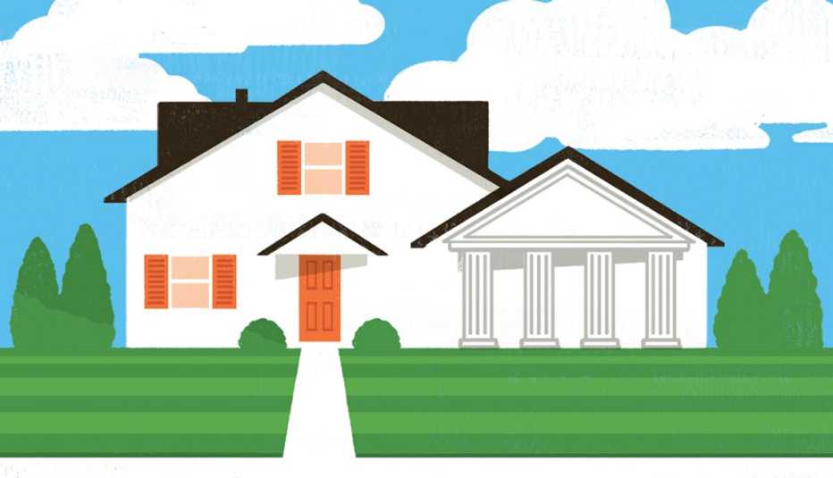 Ilustración de una casa en medio de una zona verde