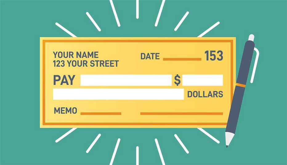Ilustración de un cheque de papel al lado de un lapicero