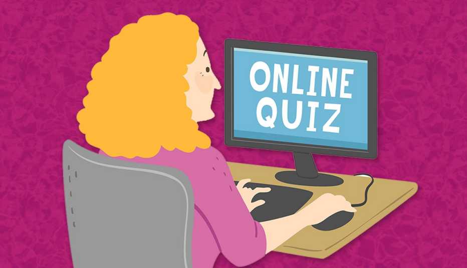Ilustración de una mujer haciendo un examen en su computadora