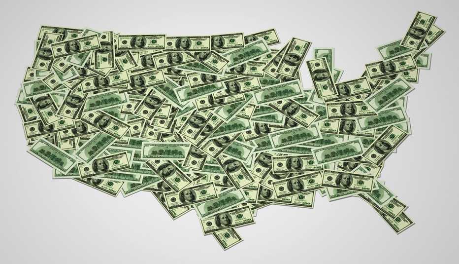 Mapa de Estados Unidos hecho con billetes de 100 dólares