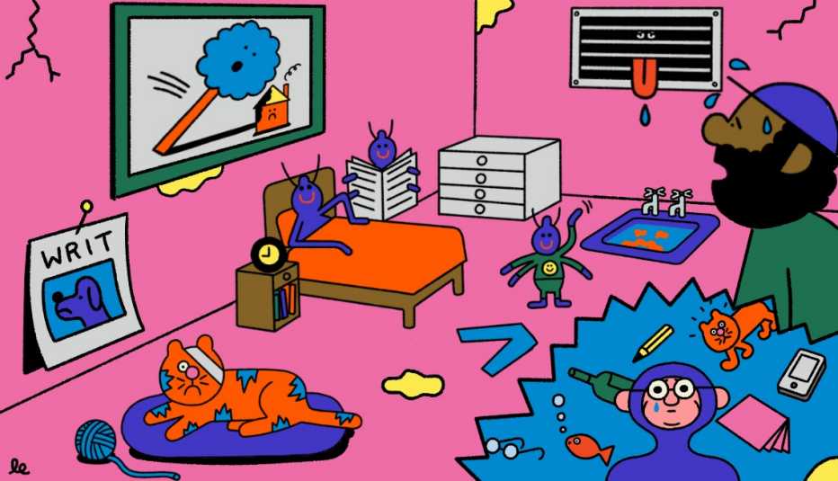 Ilustración de un cuarto con posibles emergencias por mal clima.