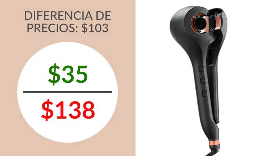 Conair Infiniti Pro Smooth and Wave al lado de una tabla comparativa de diferencia de precio de 103, entre 35 y 138