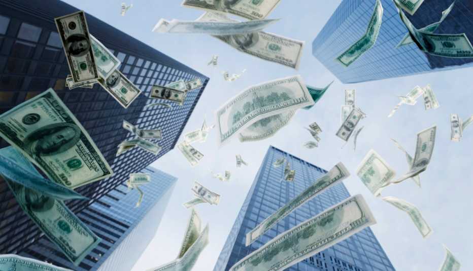 Ilustración de dinero que cae del cielo