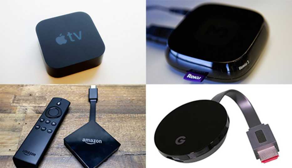 apple tv, amazon fire tv, roku y google chromecast