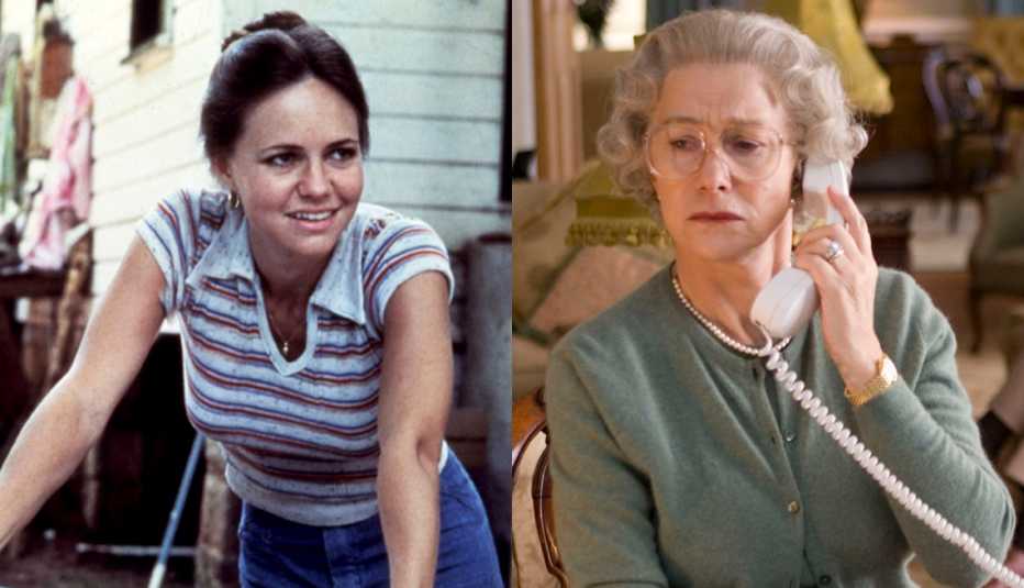 Sally Field en una escena de Norma Rae y Helen Mirren en una escena de The Queen