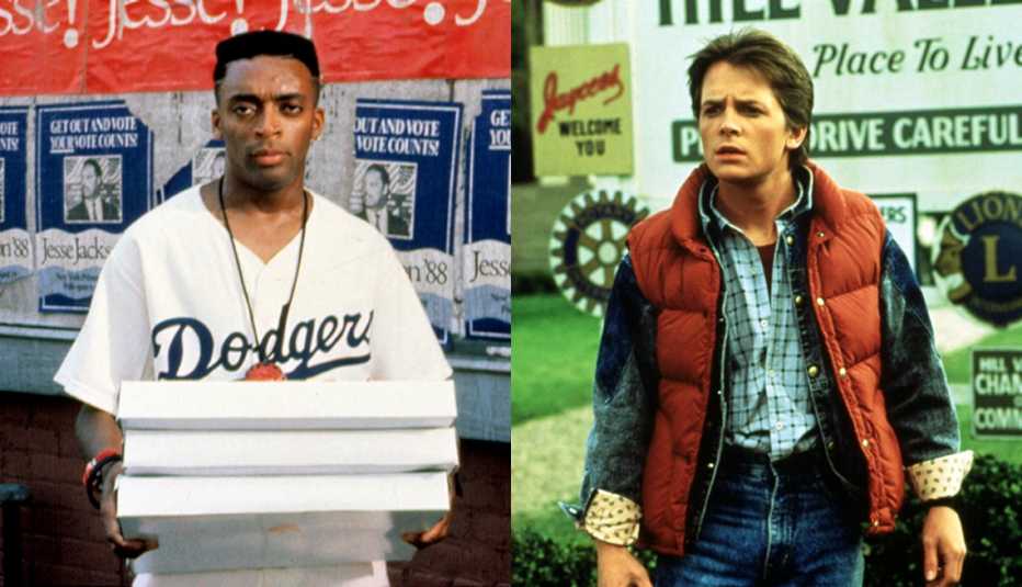 Spike Lee en una escena de Do the Right Thing y Michael J Fox en Back to the Future