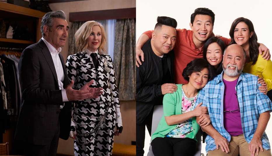 Eugene Levy y Catherine O'Hara de "Schitt's Creek" y Andrew Phung, Jean Yoon, Simu Liu, Andrea Bang, Paul Sun-Hyung Lee y Nicole Power de "Kim's Convenience".