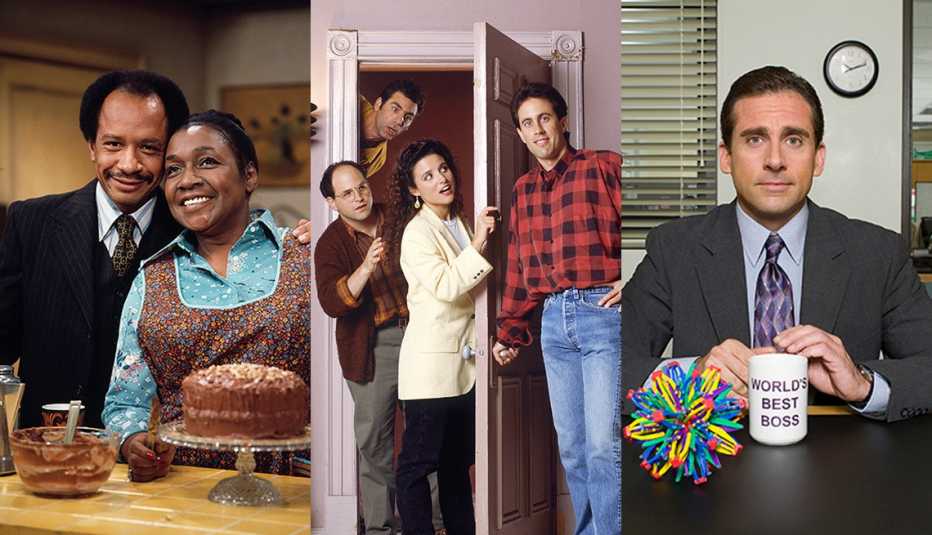 Fotos del reparto de los programas The Jeffersons, Seinfeld y The Office.