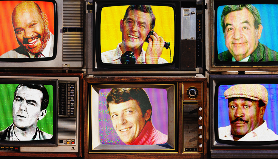 Pantallas de televisión con personajes de papá de la televisión.