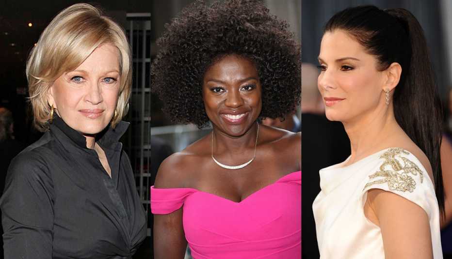 Diane Sawyer, Viola Davis y Sandra Bullock enseñando sus cortes de cabello