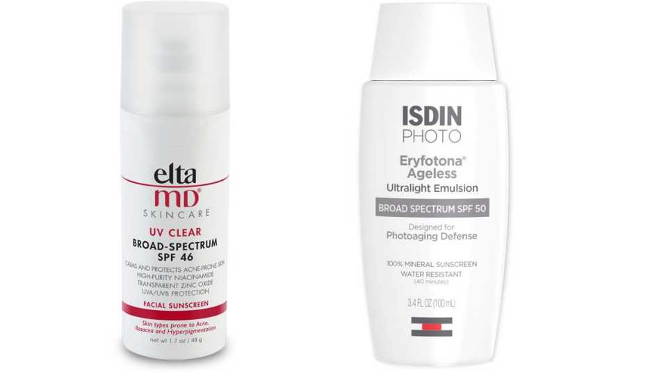 Protector solar EltaMD UV Clear Broad-Spectrum SPF 46 (izquierda) y el protector solar ISDIN Eryfotona Ageless.