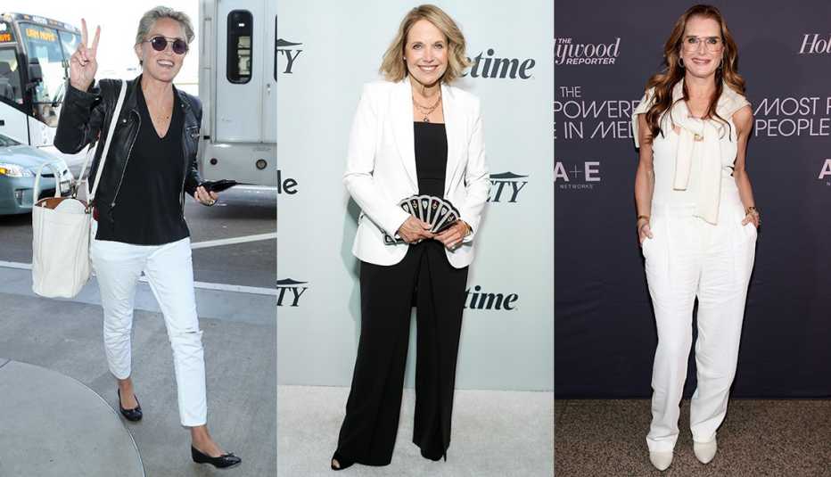 (Izquierda a derecha) Sharon Stone, Katie Couric y Brooke Shields.