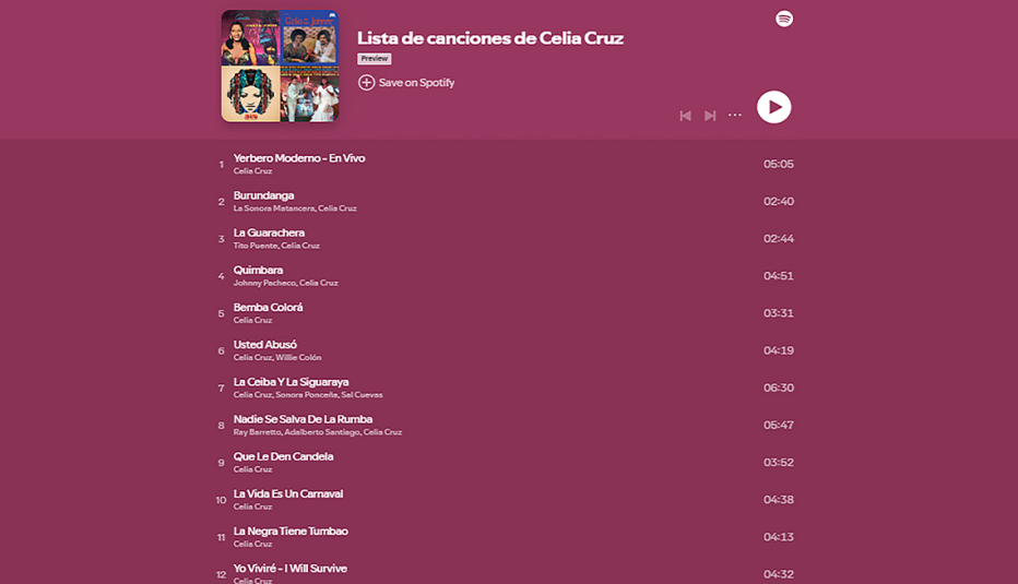 Lista de canciones de Celia Cruz