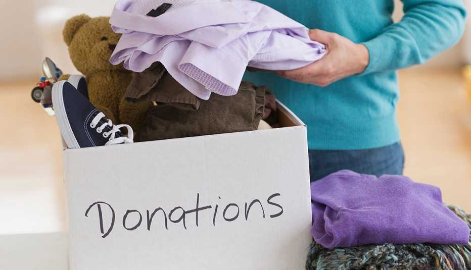 Box Of Clothing And Toys Heading To Charity, Donation Box, AARP Home And Family, Queen Of Clutter