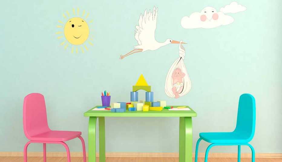 Vinilo decorativo de pared de una cigüeña