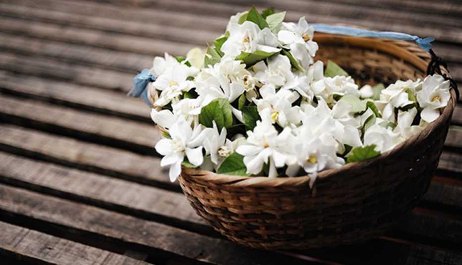 Canasto con flores de jazmín