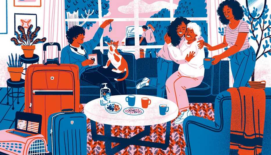 Ilustración de un invitado en una casa de familia