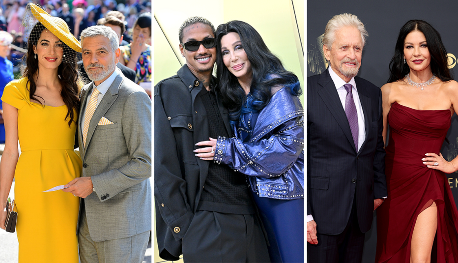 De izquierda a derecha: George y Amal Clooney, Cher y Alexander Edwards; y Michael Douglas con Catherine Zeta jones
