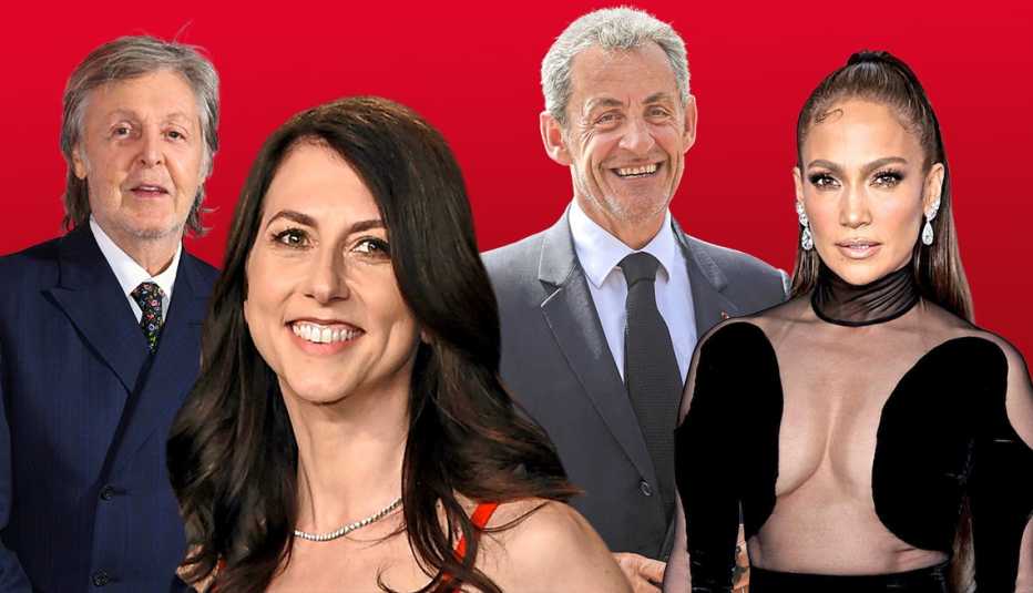 Collage de cuatro celebridades que se separaron después de los 50