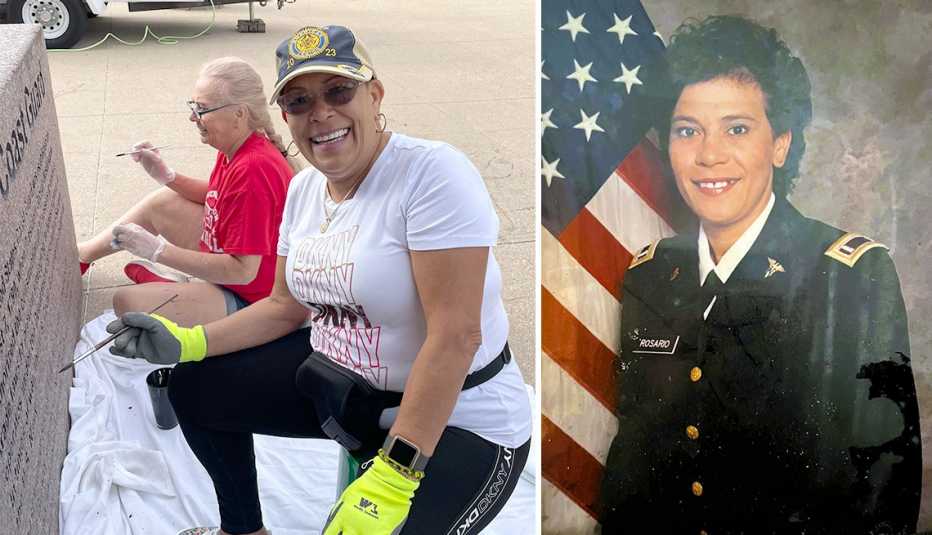En la imagen de la izquierda, Carmen Iris Rosario Díaz realizando una de sus labores como voluntaria. A la derecha durante el periodo que fue enfermera para el Ejército de Estados Unidos.