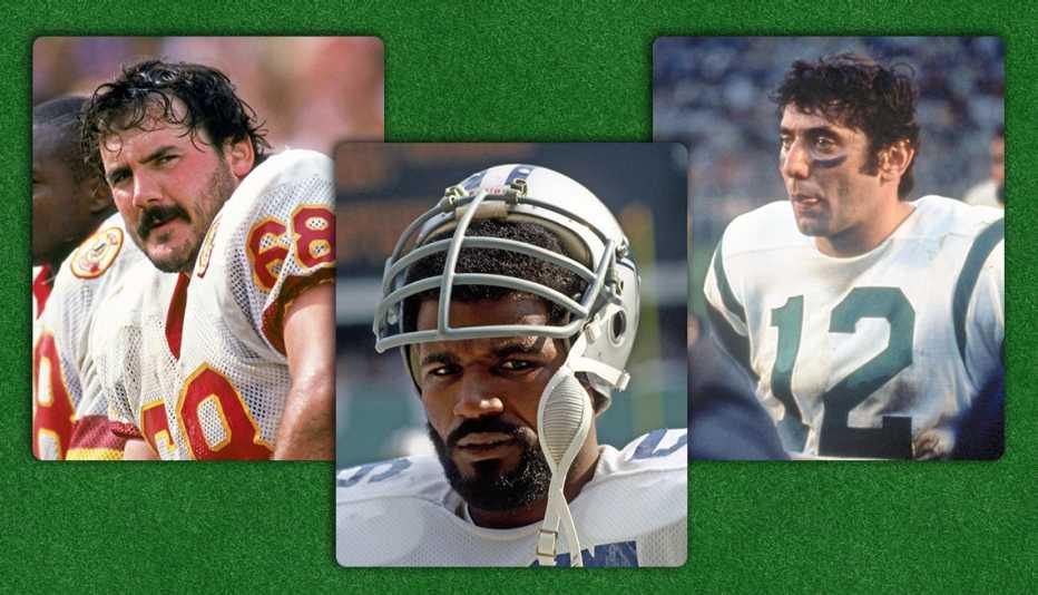 De izquierda a derecha: Russ Grimm; Thomas Henderson y Joe Namath