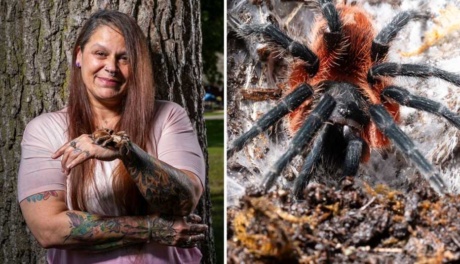 Amy Salinas sosteniendo una tarántula