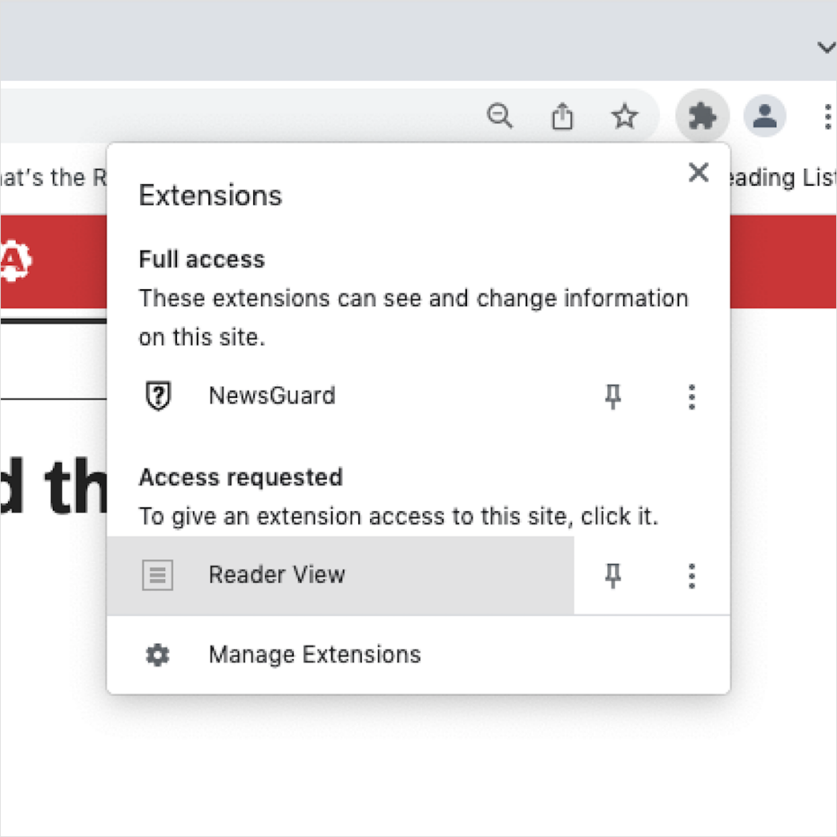 Captura de pantalla de la extensión Reader View de Chrome