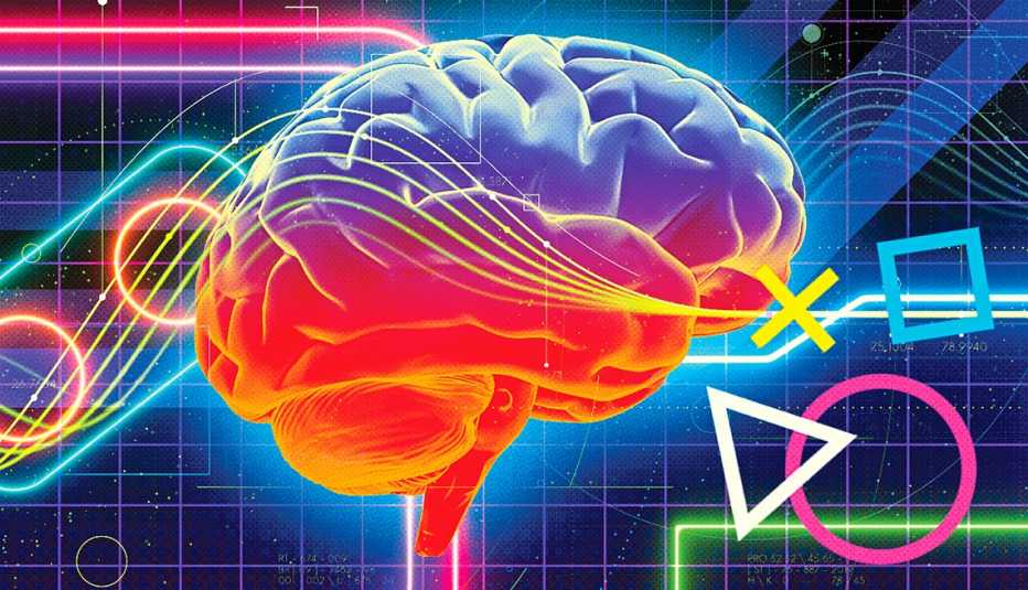 Ilustración del cerebro con un fondo del videojuegos