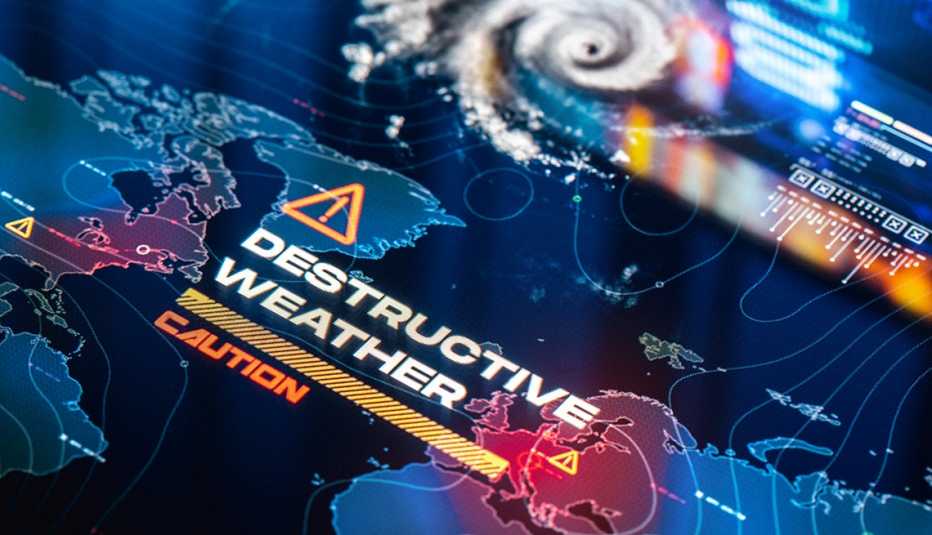 lerta de emergencia de clima destructivo en un monitor
