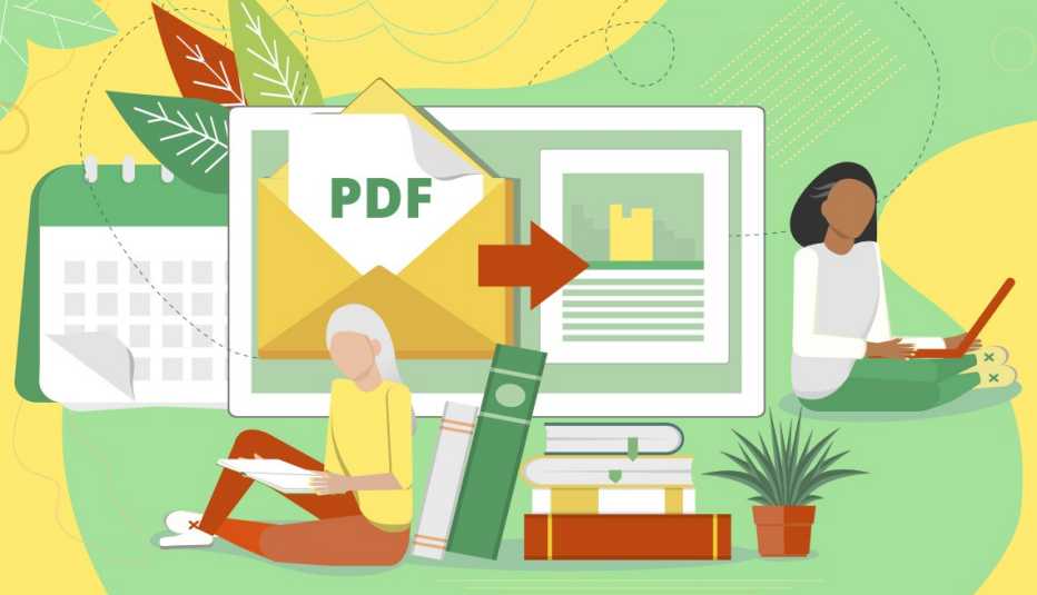 Dos mujeres creando y enviándose archivos p d f