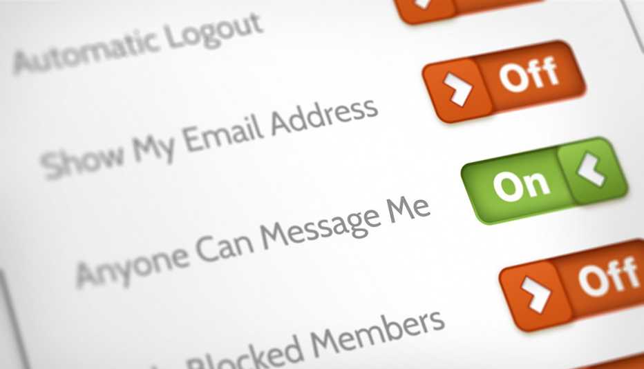 Captura de pantalla de la configuración de privacidad que se puede activar o desactivar