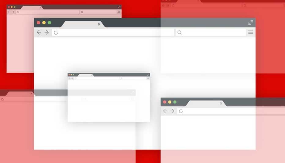 Pantalla de computadora muestra varias ventanas de navegación casi invisibles