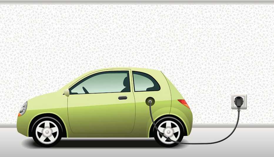 Ilustración de un auto eléctrico que se está cargando